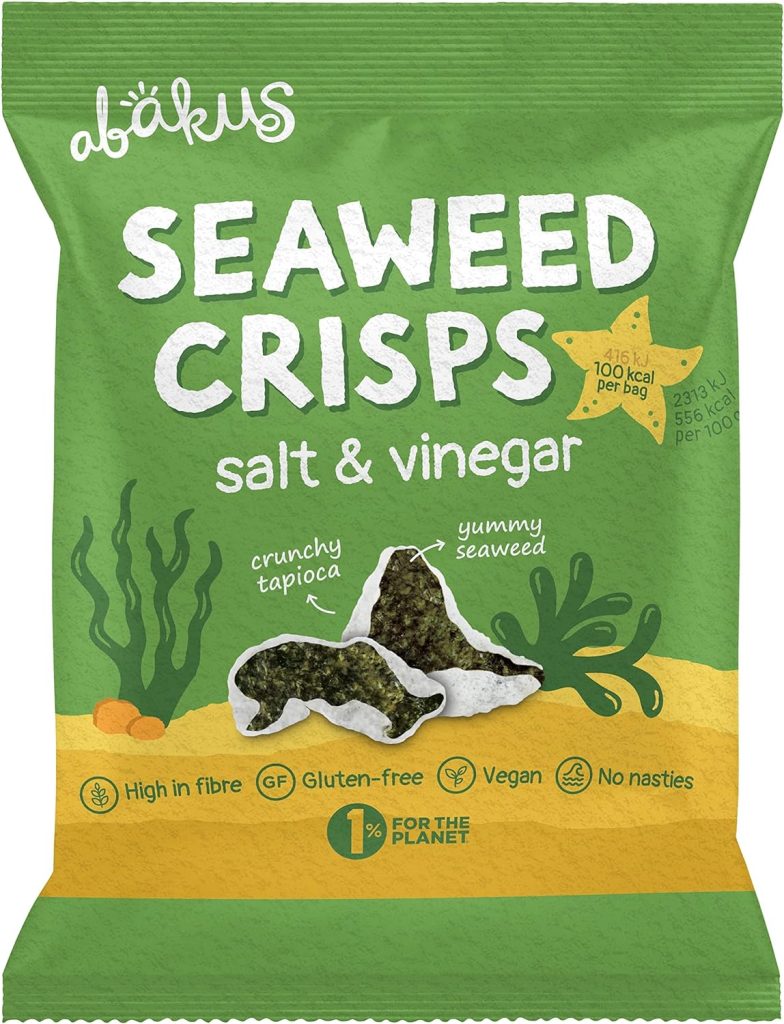 Abakus Seaweed Crisps - Salt  Vinegar 12 x 18g, Seaweed Snack, Nori Snack, Vegan, Gluten-Free, Healthy Snack, Source of Iodine