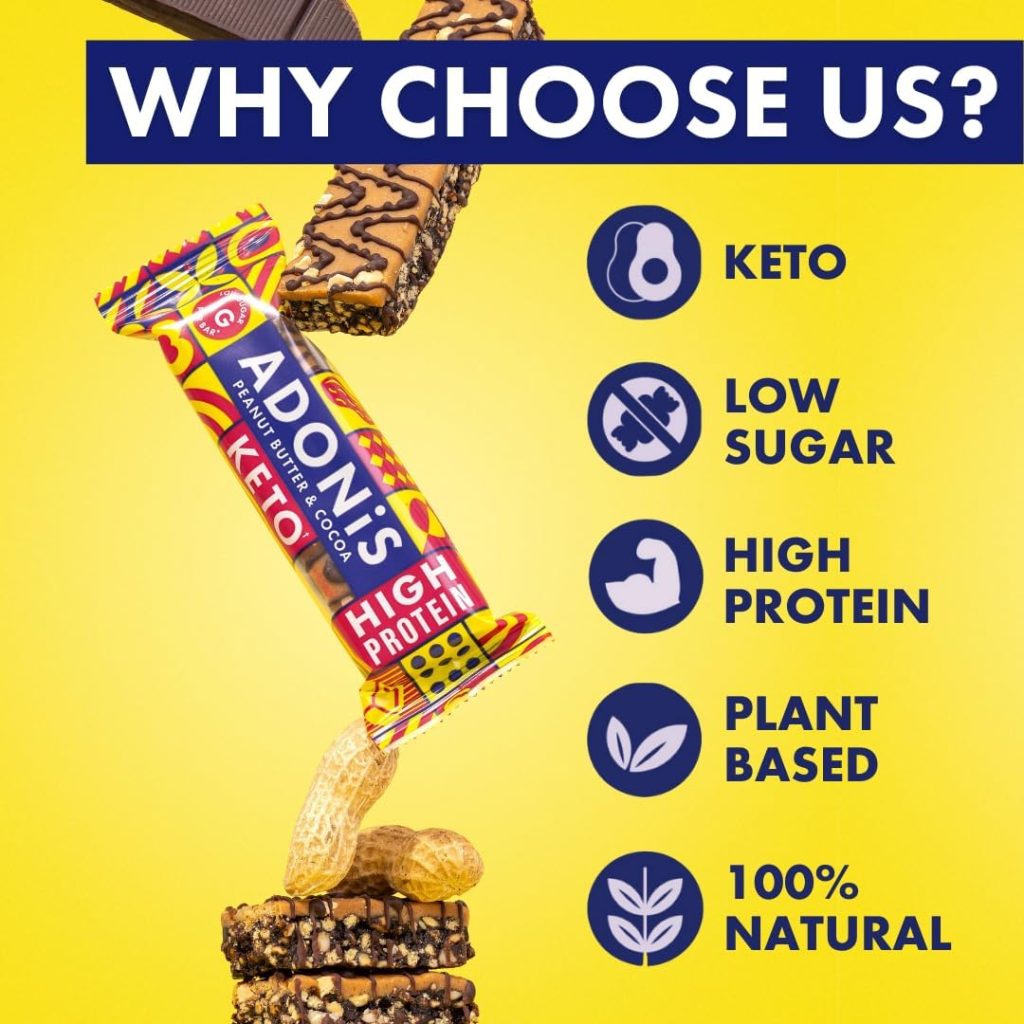 Adonis Mixed Box With 5 Flavours | High Protein  Nut Keto Bars (20 Bars) | Vegan/Keto-Friendly | Natural Keto Snacks | Sugar Free, Palm Oil Free | Low Sugar  Low Carb | Ideal for a Keto Diet