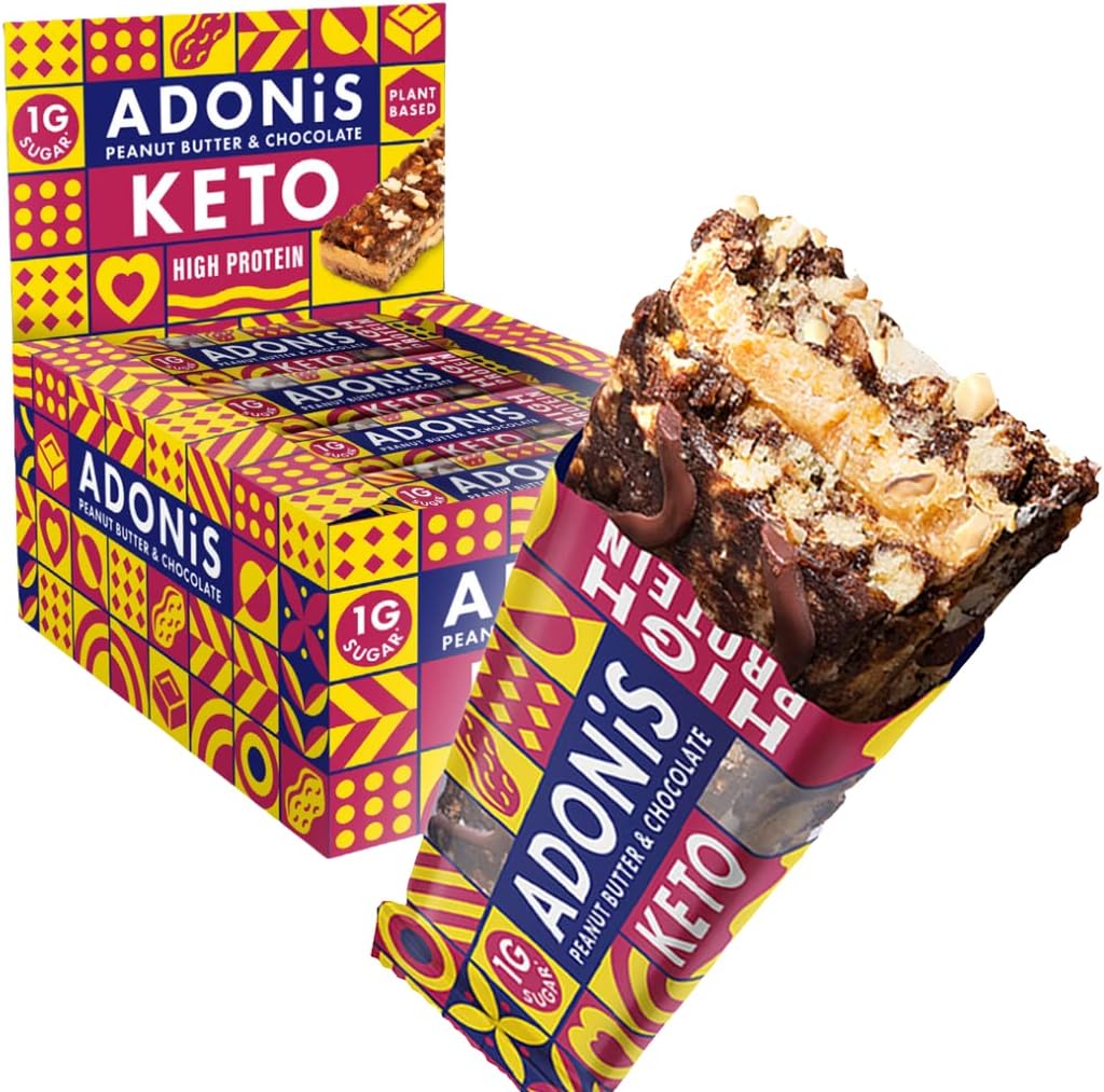 Adonis Peanut Butter  Chocolate High Protein Keto Bars (16x45g) | Vegan  Keto-Friendly | Natural Keto Snacks | Sugar Free, Palm Oil Free | Low Sugar, Low Calorie, Low Carb | Ideal for a Keto Diet