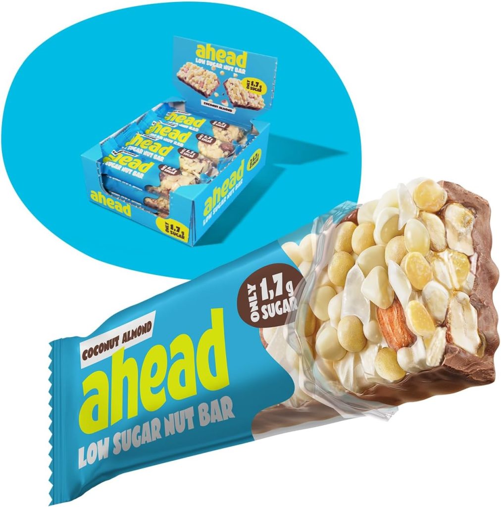 AHEAD Cereal Nut Bars 70% less Sugar* | Chocolate coated Keto Bars 0g added sugar - 12x35g - With Coconut, Almonds  Dark Chocolate - Gluten Free Keto Snacks for Diabetics