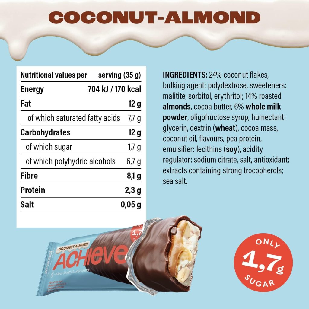 ahead | Keto Chocolate Bars – 18 x 35g – Coconut Almond – Low Carb Sugar Free – 100% Natural with MCT-Fats – Keto Snacks  Healthy Snacks