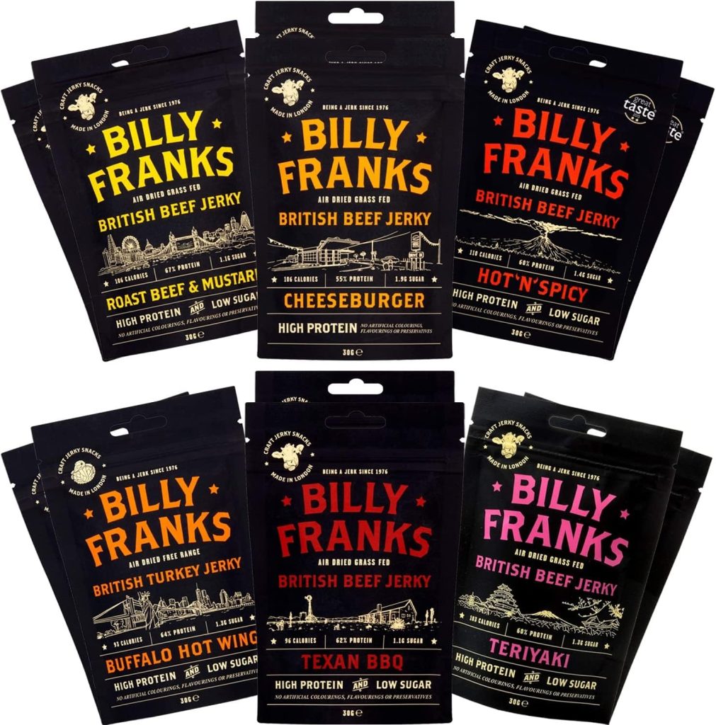 Billy Franks Gluten Free Beef Jerky - High Protein - Healthy Keto Snack - Biltong - Variety Pack - 12 Packs x 30g