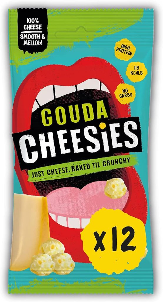 CHEESIES | Crunchy Cheese Keto Snack | Gouda | 100% Cheese | Sugar Free, Gluten Free, No Carb | High Protein and Vegetarian | Crunchy, Baked and Tasty | Multipack | 12 x 20g Bags