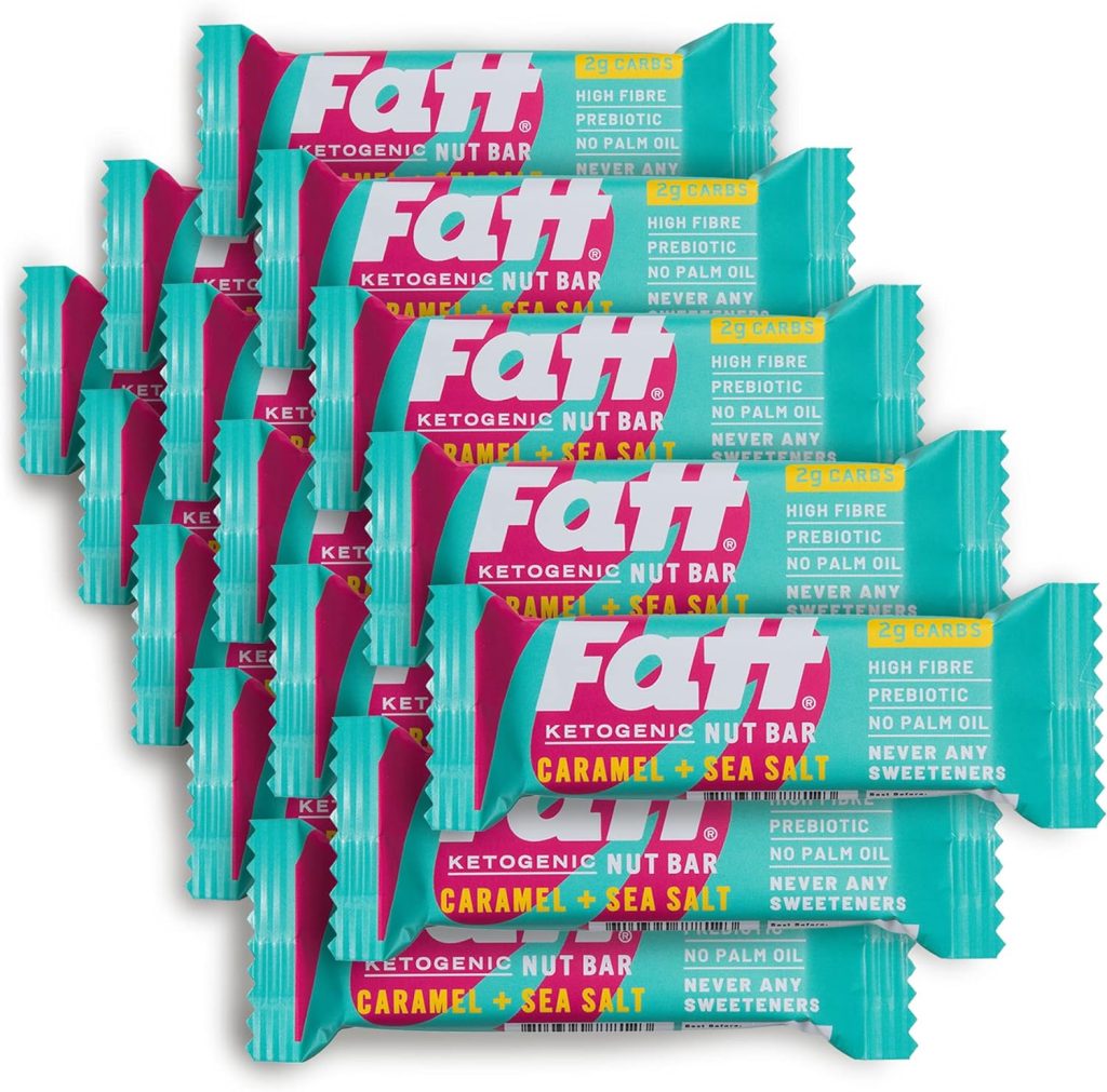 Fatt Keto Bars - Caramel  Sea Salt - 4 x 30g - 2g Carbs - 100% Natural - Low Carb, Low Sugar, High Prebiotic Fibre, Vegan  Sweetener Free - FattBar