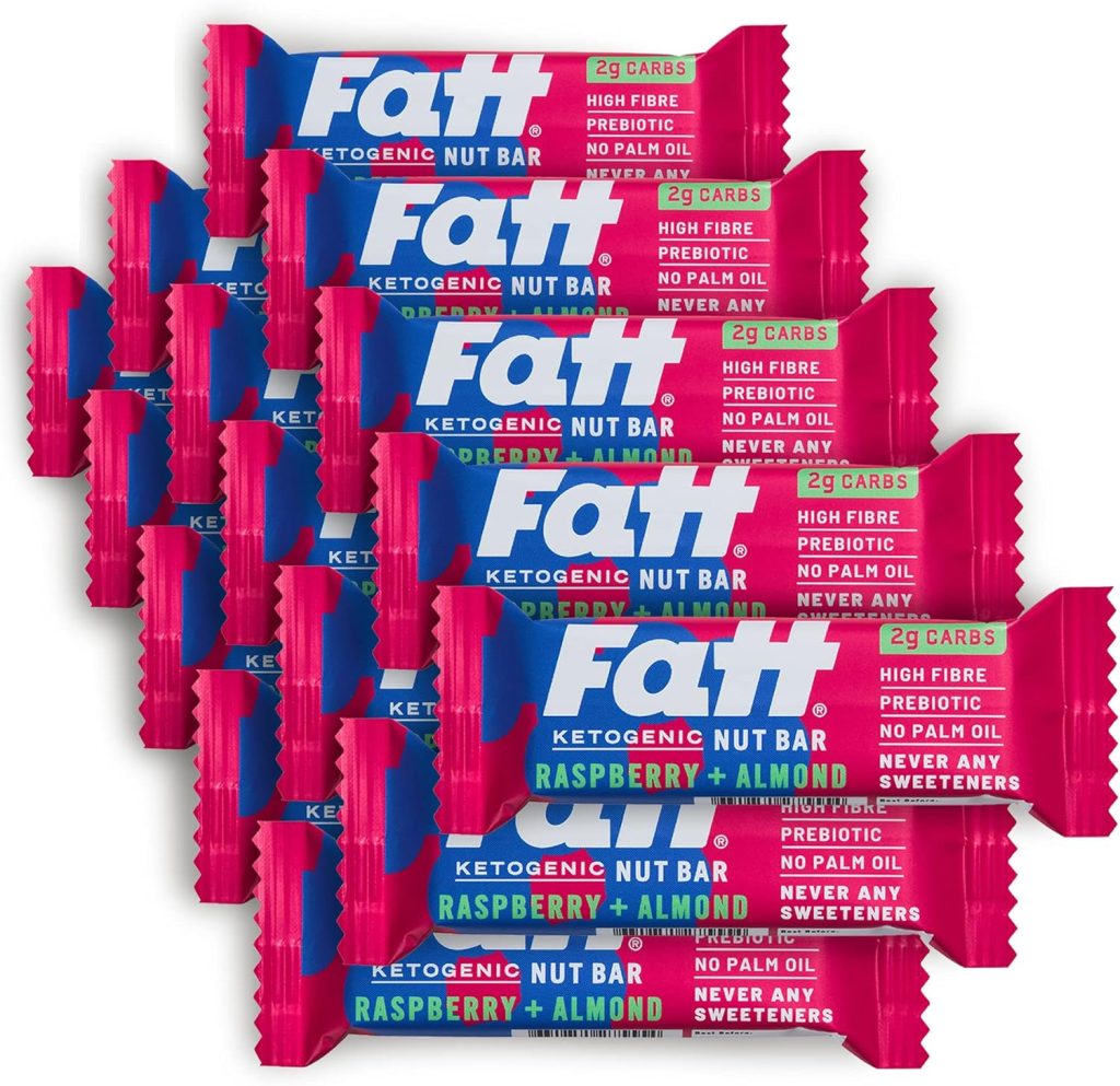 Fatt Keto Nut Bars - Raspberry  Almond, 15-Pack - 2g Carbs - 100% Natural Low-Carb Keto Snacks with Super Fats - High Fibre, Low Sugar, Sweetener Free  Vegan - Aka Fattbar