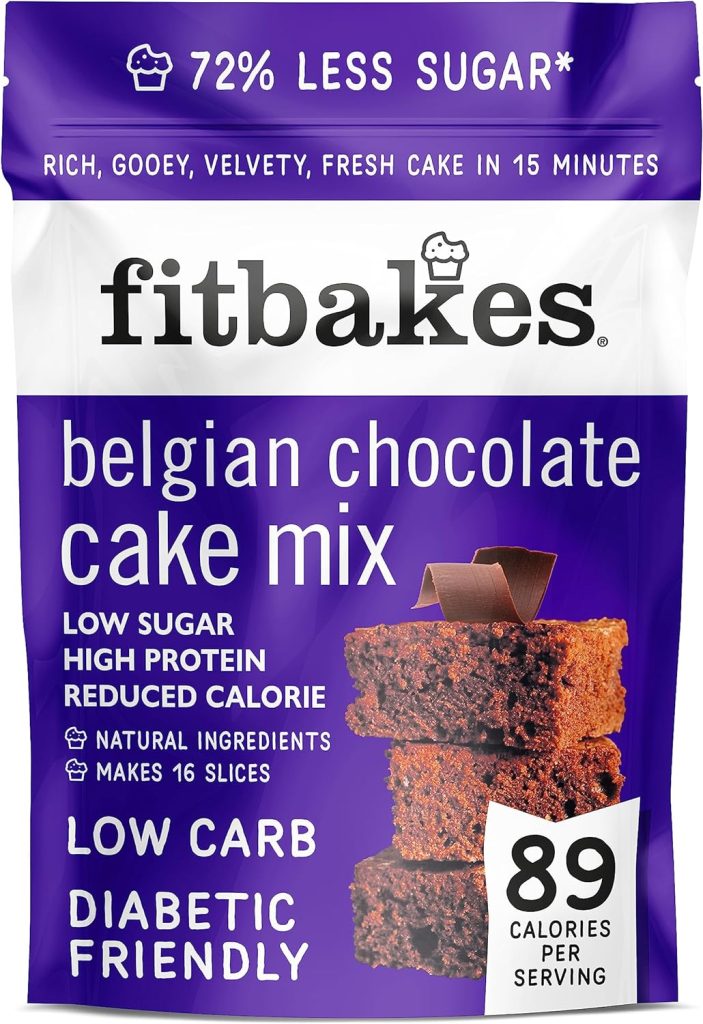 Fitbakes : 89 Calorie Chocolate Cake Mix, (16 slices) Keto cake mix, Low Carb Snack, 5g Protein Snack Low Calorie Cake Diabetic Chocolate, Low Sugar Chocolate Protein Brownie Keto Chocolate Cake Mix