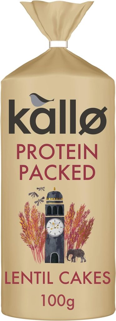 Kallo Protein Packed Lentil Cakes, Low Fat Healthy Snacks, Vegan  Coeliac Friendly, Gluten Free  Sugar Free with No Artificial Colours or Flavours, Single Pack – 1 x 100g