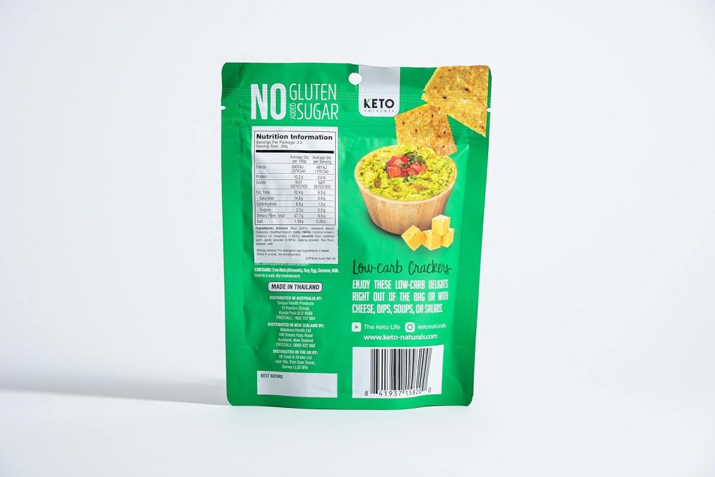 Keto Crackers (Rosemary  Garlic) low carb crackers, Keto Snacks, low carb snack. No added Sugar, high fibre  gluten free (3 x 64g Packs). Almond flour crackers, Keto snacks no carbs no sugar, paleo