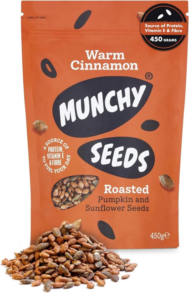 Munchy Seeds Warm Cinnamon, Sunflower, Pumpkin, Protein Snack, Plant-Based Fibre  Vitamin E,Sweet  Delicious To Eat,Vegan Snacks For Kids,Add to Cereal, Porridge or Yoghurt -450g Mega Pack MS0111026