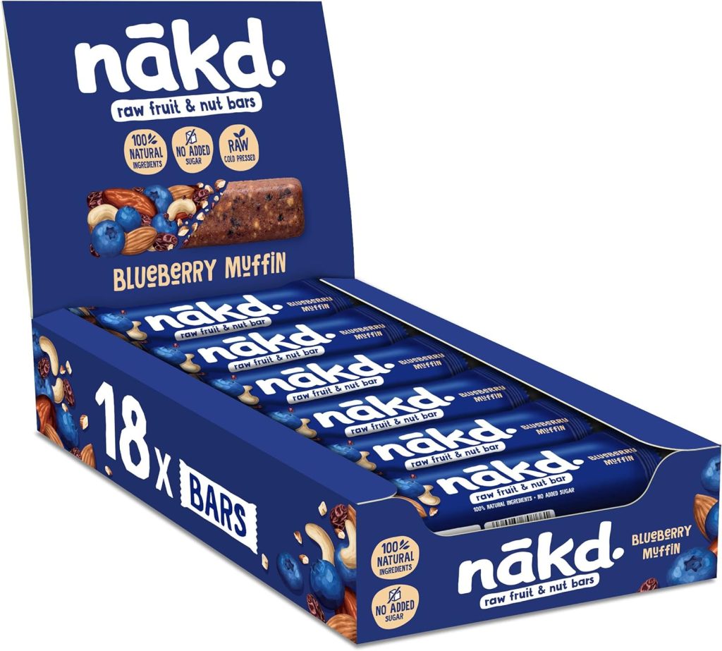 Nakd Blueberry Muffin Natural Fruit  Nut Bars - Vegan - Healthy Snack - Gluten Free - 35g x 18 bars