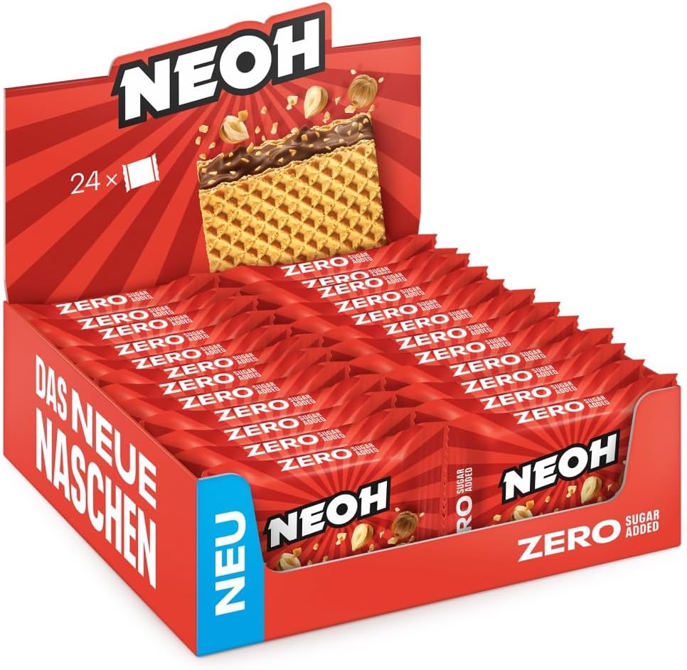 NEOH Low Carb Keto Waffle Hazelnut Chocolate - 1 g Sugar / 95 kcal - Without added sugar - The New Alternative to Traditional Sweets | 24 Pack