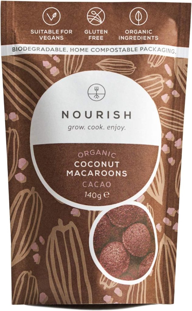 Nourish Organic Cacao Coconut Macaroons - Keto Snacks - Vegan, Gluten Free, Dairy Free Healthy Snacks Made with Natural Ingredients - 140g (Pack of 1)