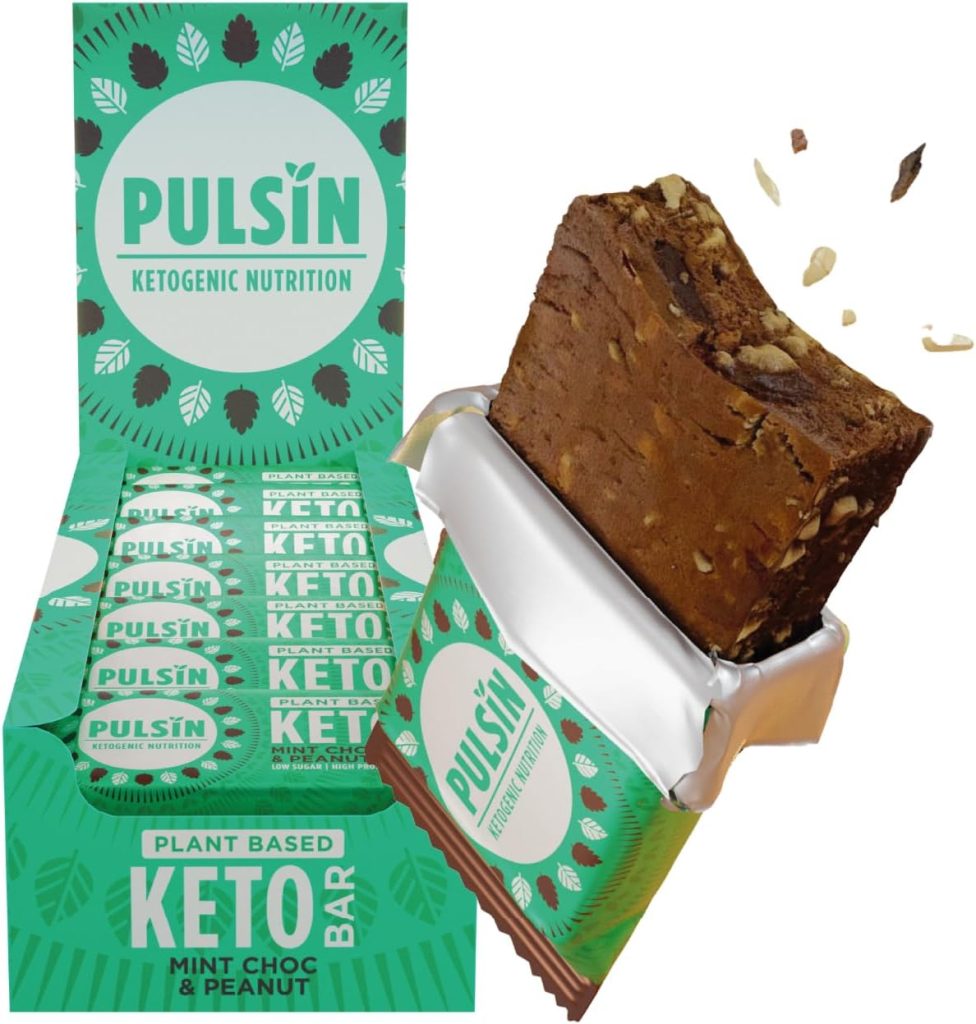 Pulsin - Plant Based Keto Protein Bars - Low Carb - 50g x12-12.7g Protein, 16.0g Fat, 8.5g Carbs - Gluten, Palm Oil  Dairy Free Snack Bar - Mint Choc