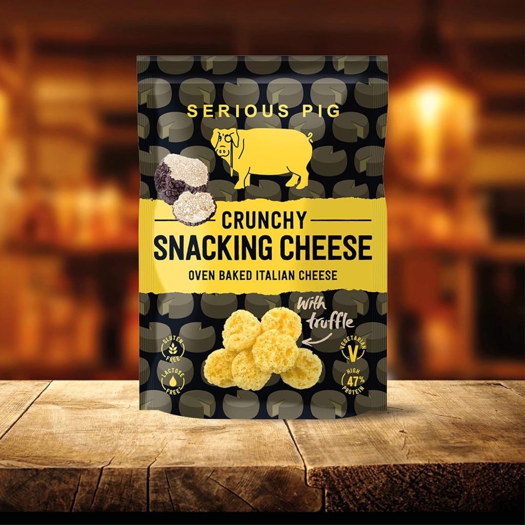 SERIOUS PIG - Crunchy Snacking Cheese Snacks, Keto Friendly, High Protein, Low Carb, Gluten Free, Vegetarian, Pub Snacks, Made from 100% Real Italian Cheese (Truffle) (12 x 24g)