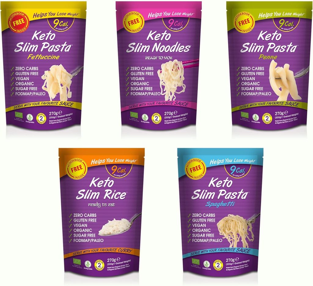 Slim Range Pasta, Shirataki Noodles  Rice Mix Pack of 5 Made from Organic Konjac Flour | Keto Paleo Vegan Diet | Zero Sugar and Low Calorie Food