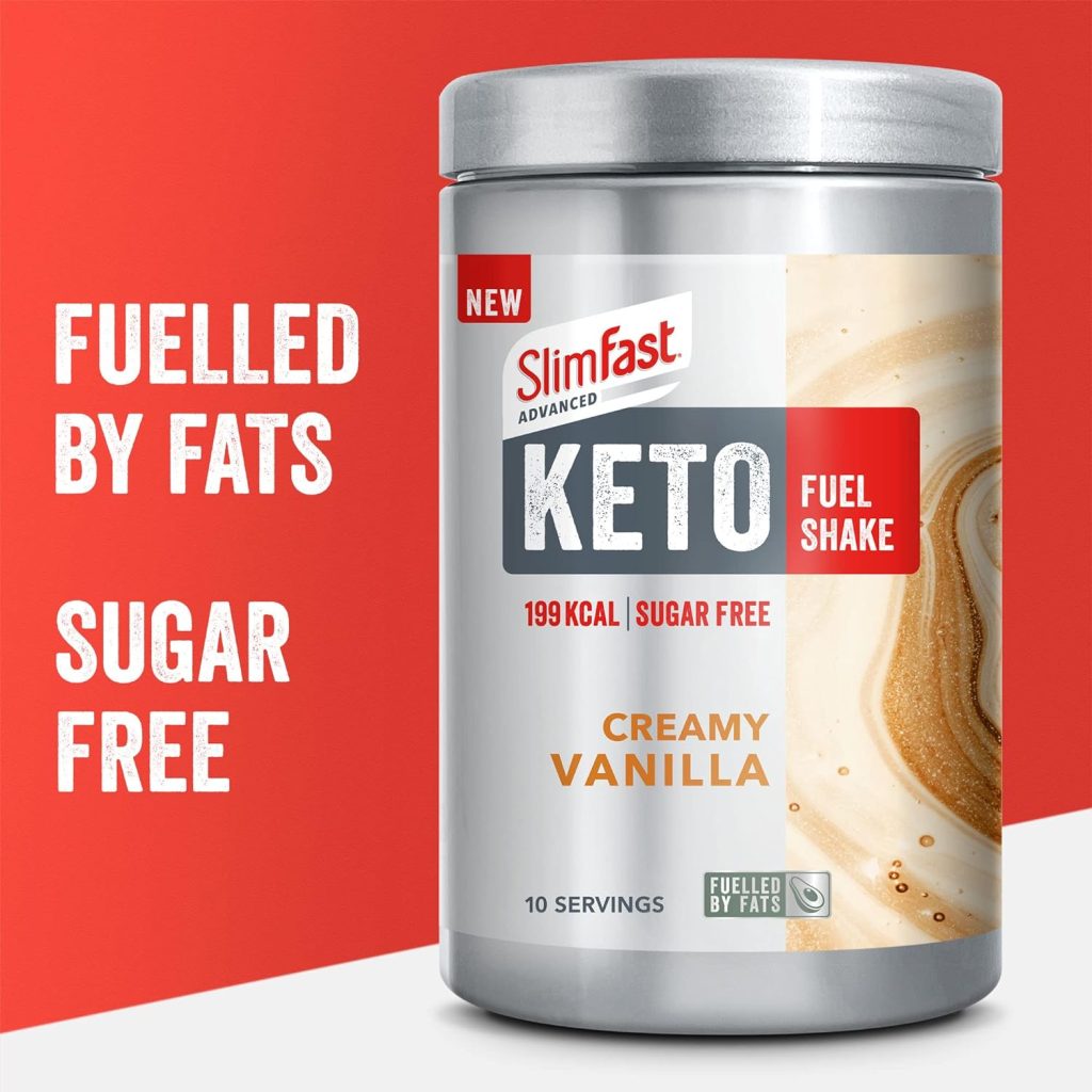 SlimFast Advanced Keto Fuel Shake for Keto Lifestyle, Creamy Vanilla Flavour, 10 Servings, 320g