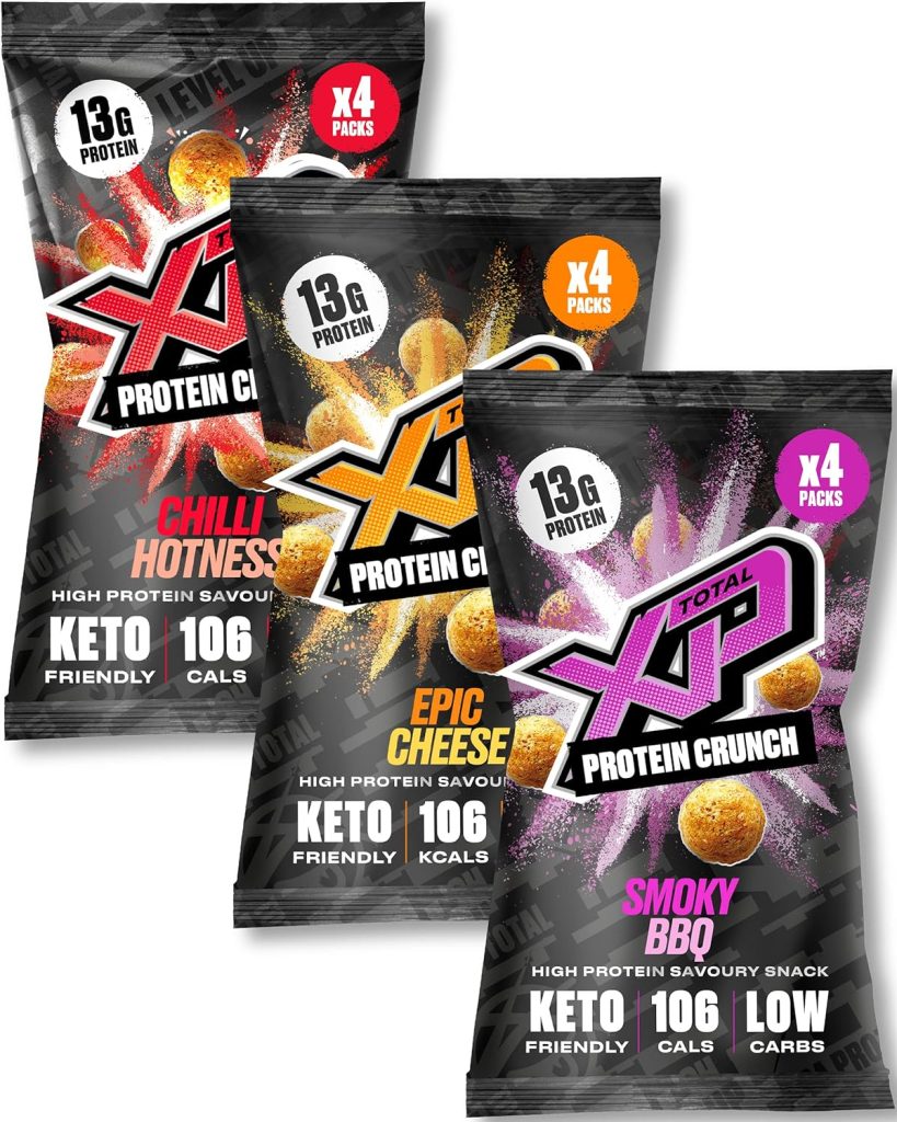 TOTAL XP Protein Crunch - Tasty High Protein Snacks - VARIETY 12 Pack. Protein Chips - Vegetarian, 13g of Protein, Low Carb, Keto Friendly, Gluten Free, Palm Oil Free (12 x 24g)