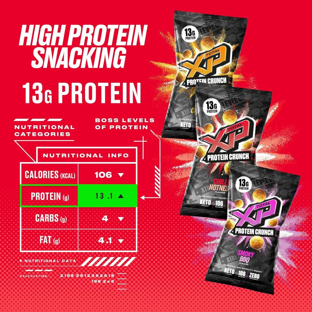 TOTAL XP Protein Crunch - Tasty High Protein Snacks - VARIETY 12 Pack. Protein Chips - Vegetarian, 13g of Protein, Low Carb, Keto Friendly, Gluten Free, Palm Oil Free (12 x 24g)